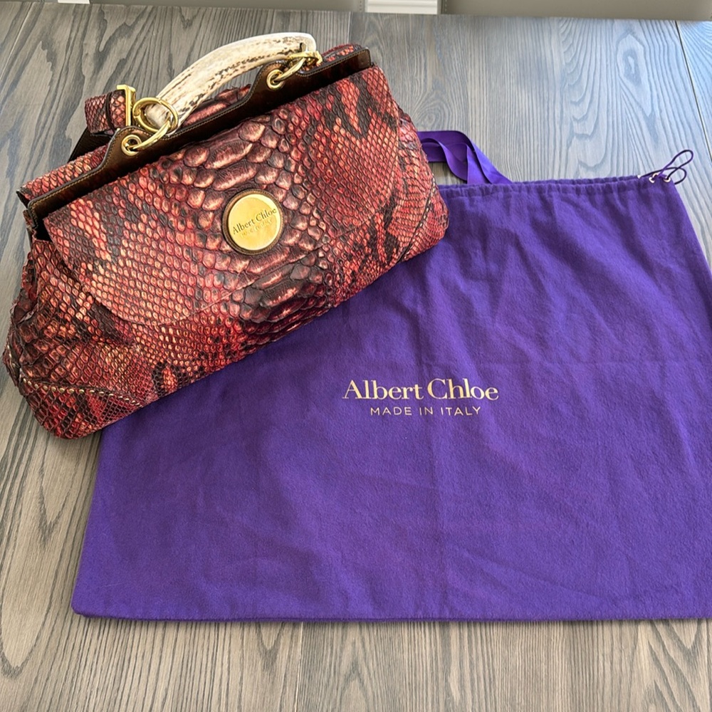 Albert Chloe Metallic Python Handbag - image 5